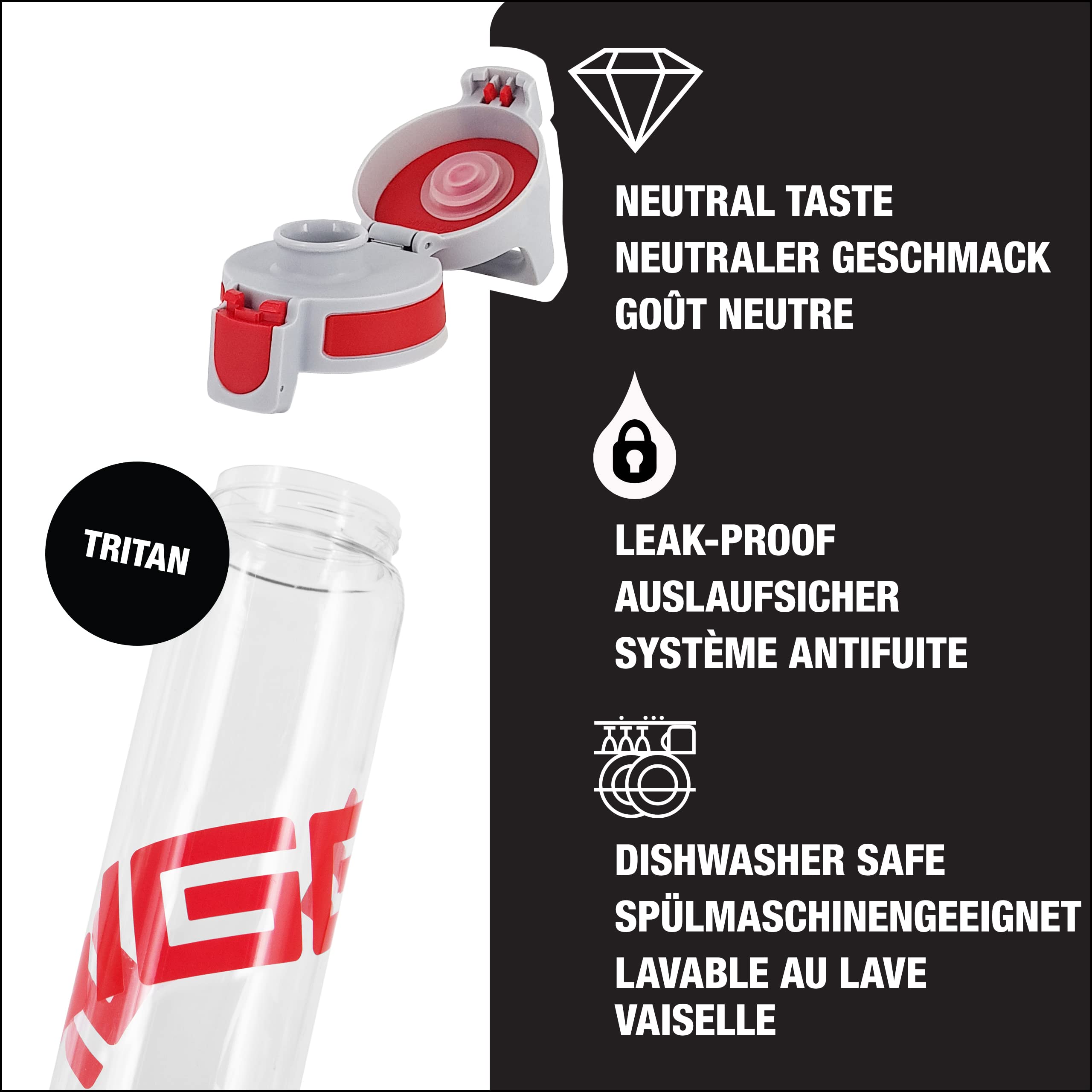 SIGG - Tritan Water Bottle - Total Clear ONE Red - Suitable For Carbonated Beverages - Dishwasher Safe - Leakproof - Lightweight - Scratch Resistant - BPA Free - 25 oz